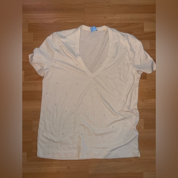 Zadig & Voltaire Ivory V-Neck Tee with Sparkle Accents - Picture 1 of 4